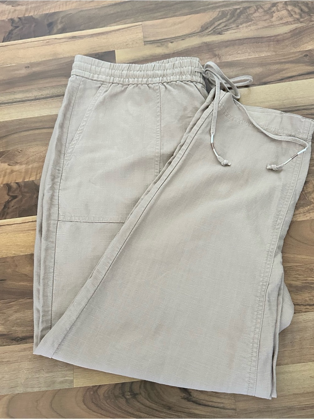 J.Crew Tan Linen Blend Pants Drawstring Elastic Waist Cropped Women’s Size XL